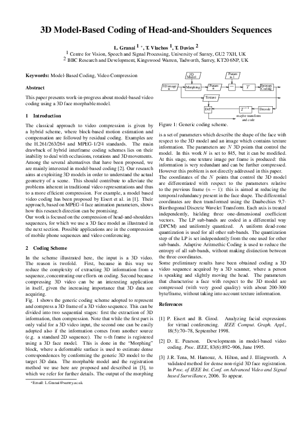 (PDF) 3D model-based coding of head-and-shoulders sequences