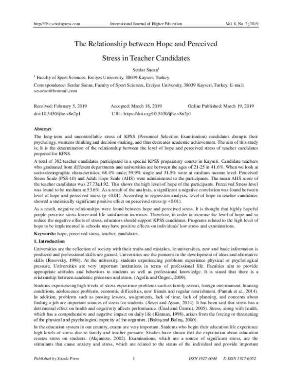 (PDF) The Relationship between Hope and Perceived Stress in Teacher ...