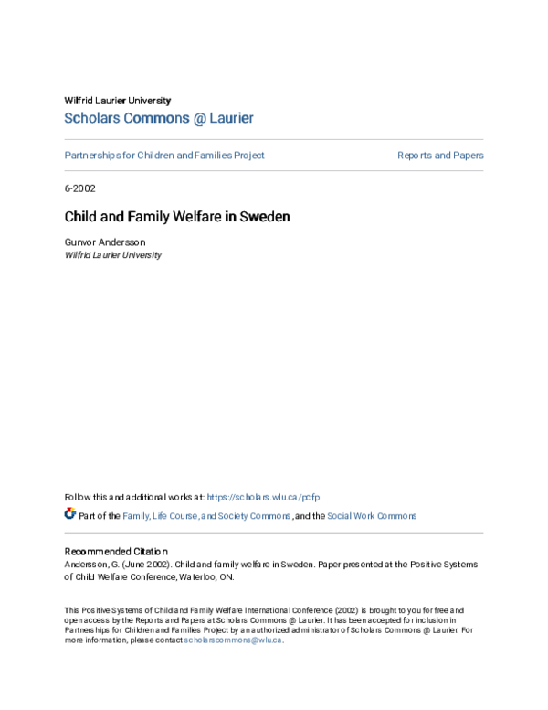 (PDF) Child and Family Welfare in Sweden