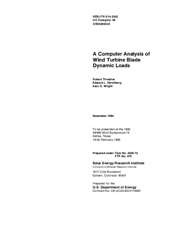 (PDF) A Computer Analysis of Wind Turbine Blade Dynamic Loads