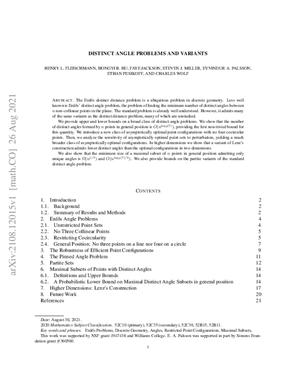 (PDF) Distinct Angle Problems and Variants