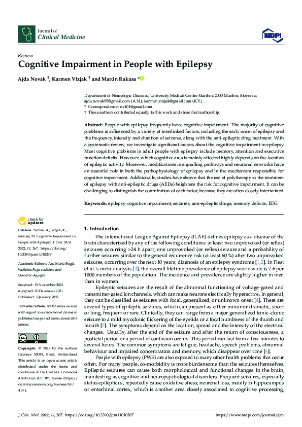 (PDF) Cognitive Impairment in People with Epilepsy