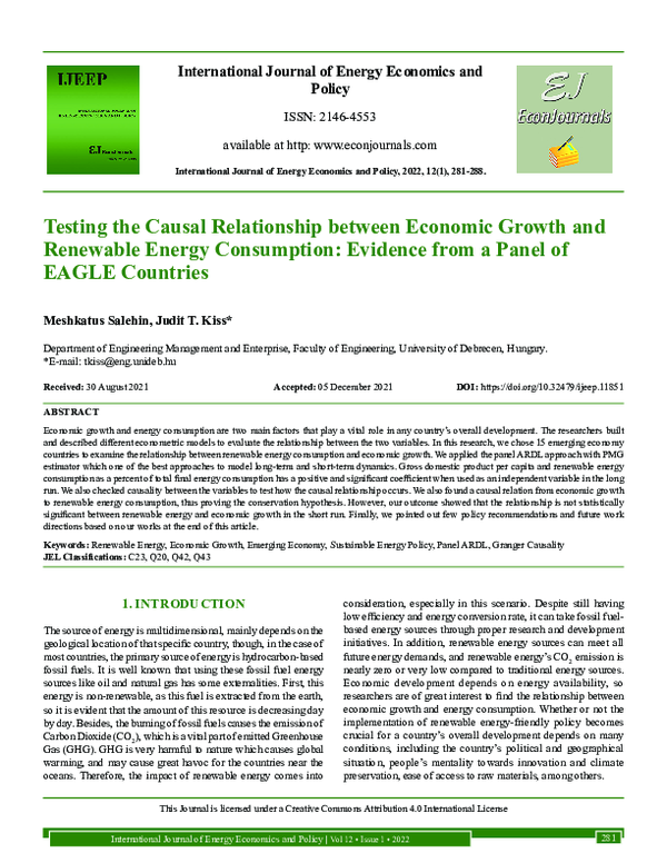 (PDF) Testing the Causal Relationship between Economic Growth and ...