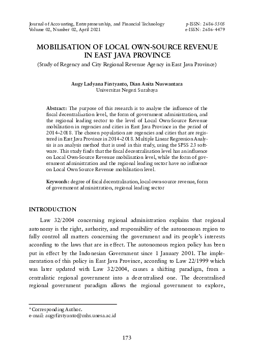 (PDF) Mobilisation of Local Own-Source Revenue in East Java Province