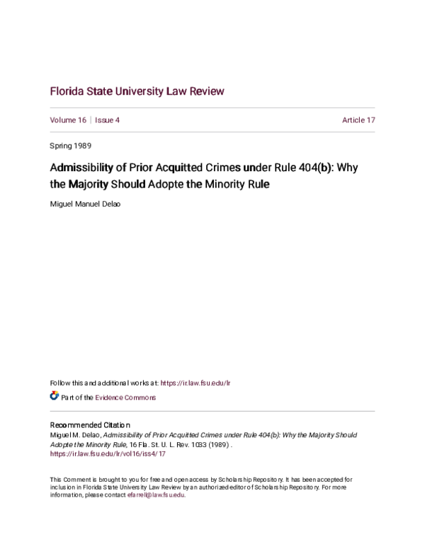 (PDF) Admissibility of Prior Acquitted Crimes under Rule 404(b): Why ...