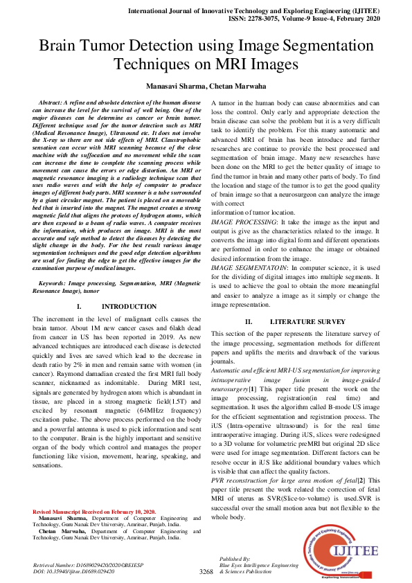 (PDF) Brain Tumor Detection using Image Segmentation Techniques on MRI ...