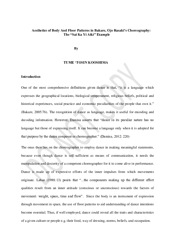 (PDF) Aesthetics of Body and Floor Patterns in Bakare, Ojo Rasaki’s ...