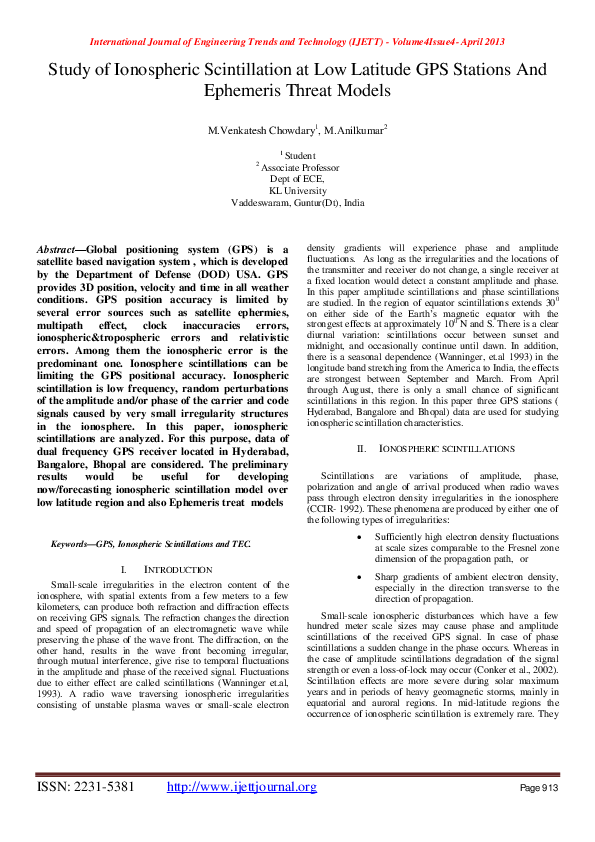 (PDF) Study of Ionospheric Scintillation at Low Latitude GPS Stations ...