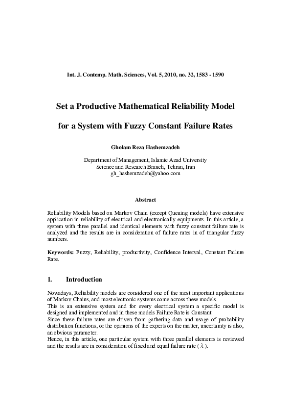 (PDF) Set a Productive Mathematical Reliability Model for a System with ...