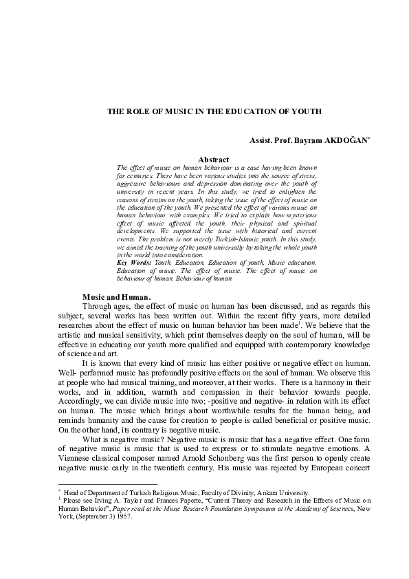 (PDF) The Role of Music in the Education of Youth