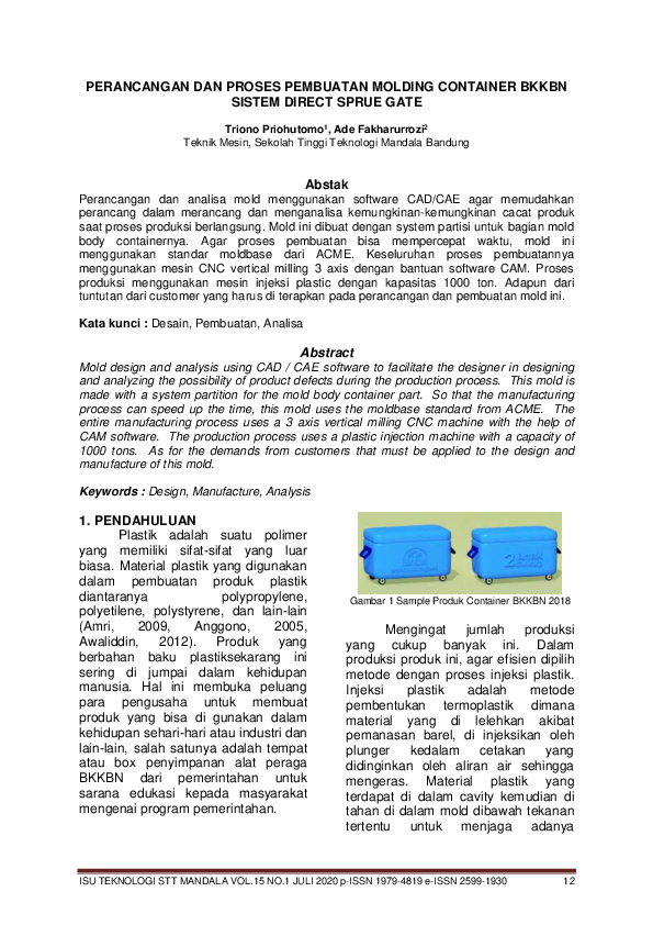 (PDF) Perancangan Dan Proses Pembuatan Molding Container BKKBN Sistem ...