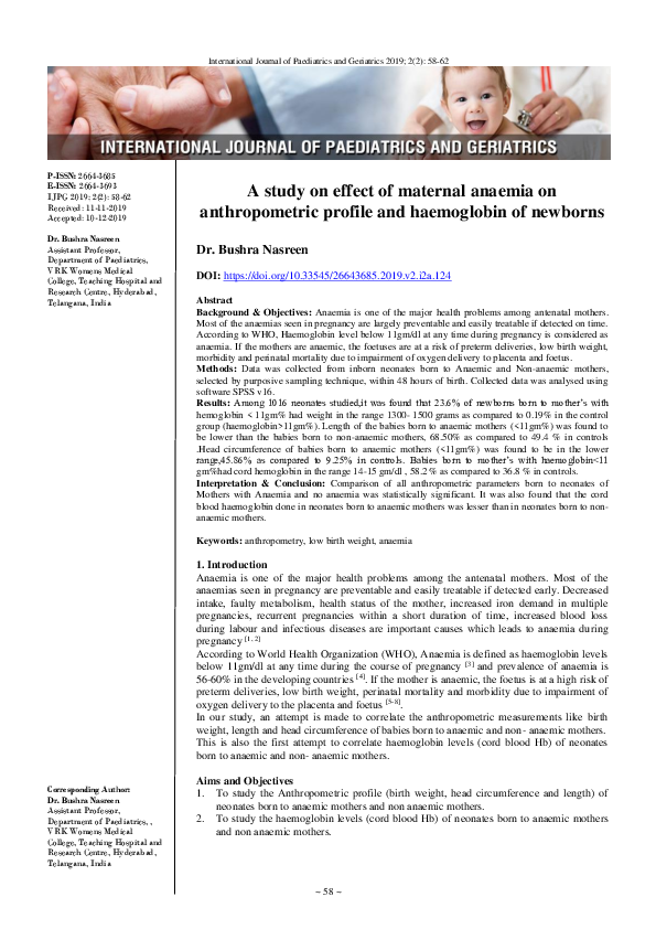 (PDF) A study on effect of maternal anaemia on anthropometric profile ...