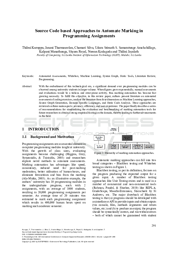 (PDF) Source Code based Approaches to Automate Marking in Programming ...