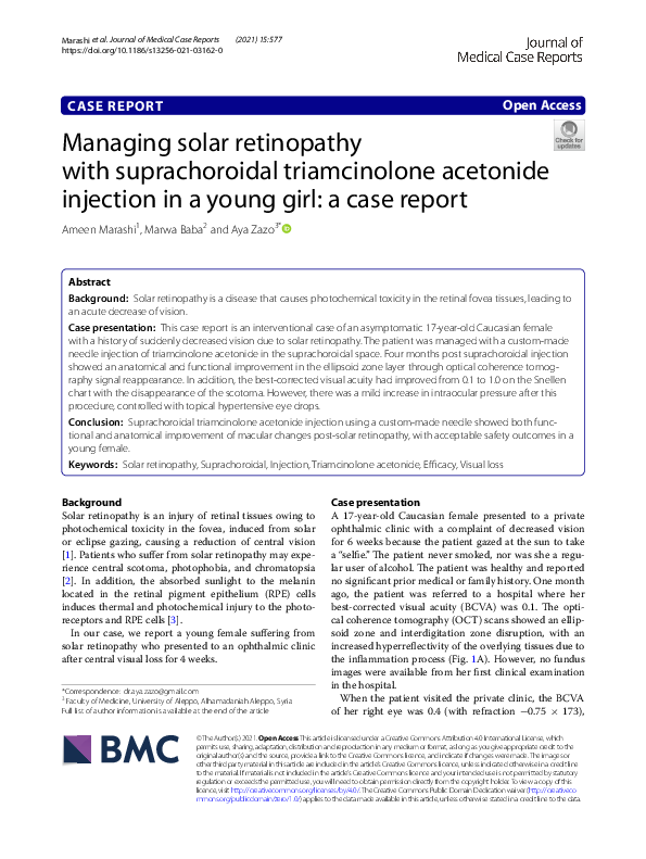 (PDF) Managing solar retinopathy with suprachoroidal triamcinolone ...