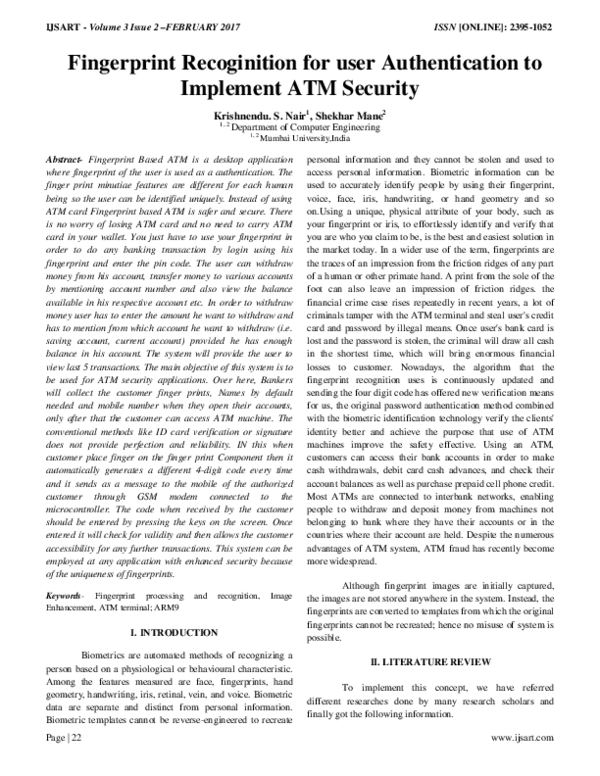 (PDF) Fingerprint Recoginition for user Authentication to Implement ATM ...