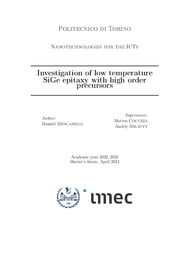 (PDF) Investigation of low temperature SiGe epitaxy with high order ...