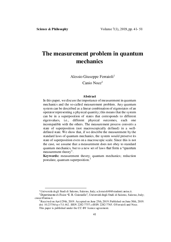 (PDF) The measurement problem in quantum mechanics