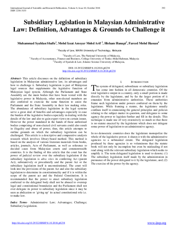 (PDF) Subsidiary Legislation in Malaysian Administrative Law ...