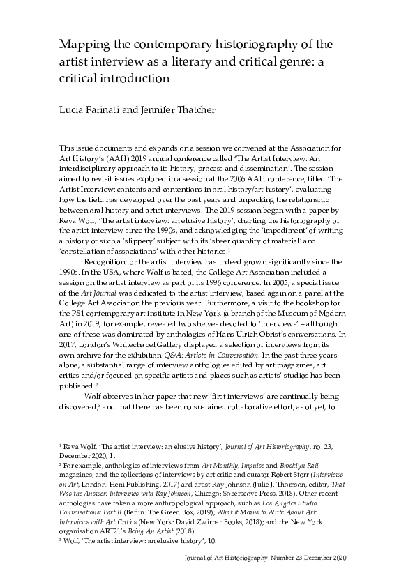 (PDF) Mapping the contemporary historiography of the artist interview ...
