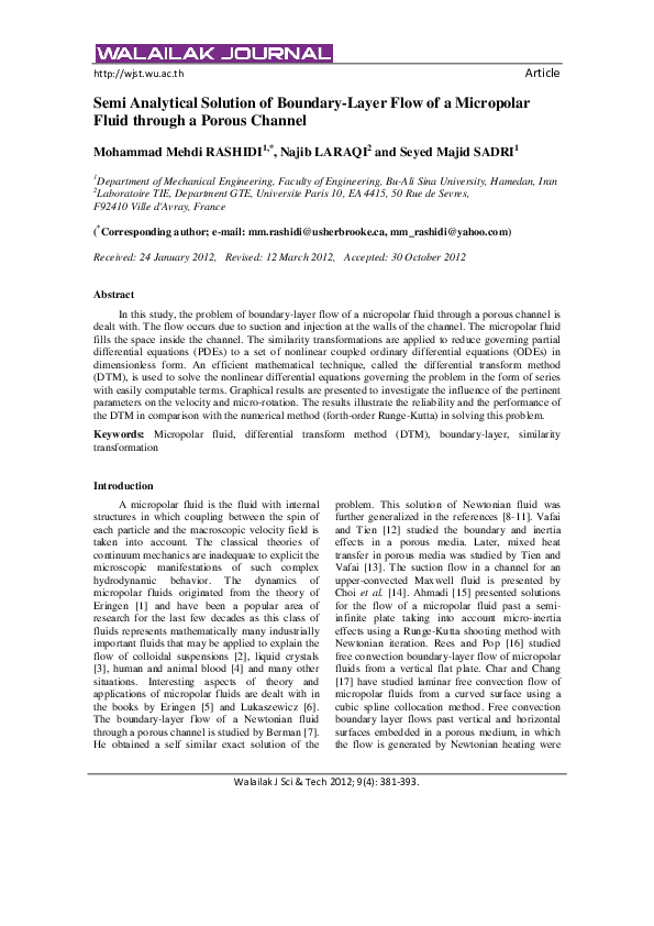 (PDF) Semi Analytical Solution of Boundary-Layer Flow of a Micropolar ...
