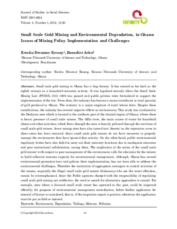 (PDF) Small Scale Gold Mining and Environmental Degradation, in Ghana ...