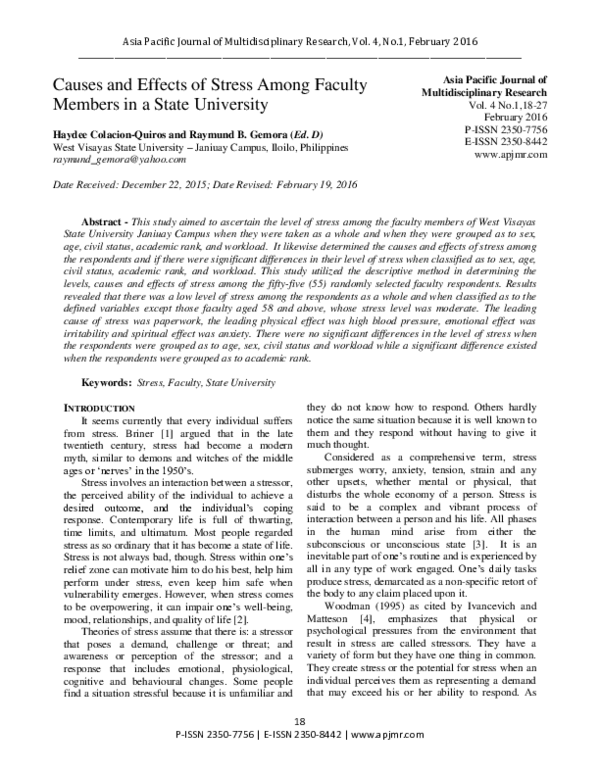 (PDF) Causes and Effects of Stress Among Faculty Members in a State ...