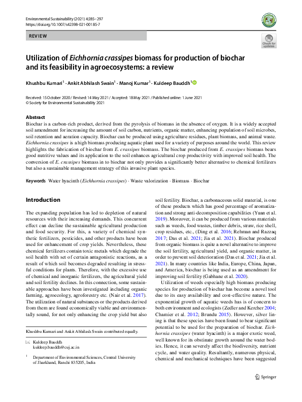 (PDF) Utilization of Eichhornia crassipes biomass for production of ...
