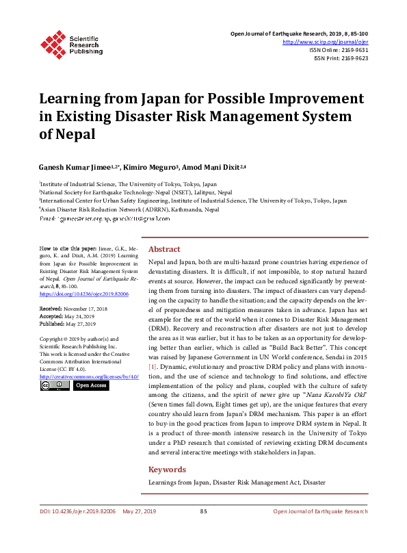 (PDF) Learning from Japan for Possible Improvement in Existing Disaster ...