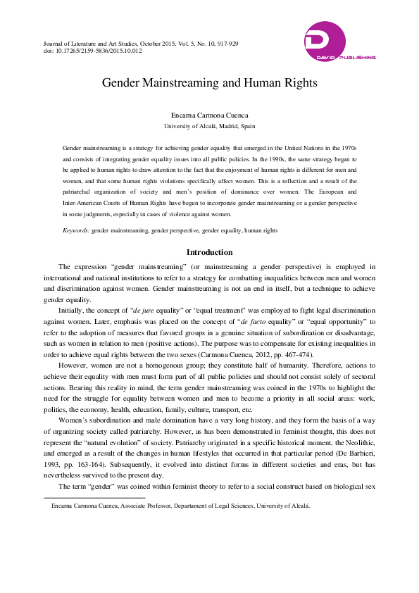 (PDF) Gender Mainstreaming and Human Rights