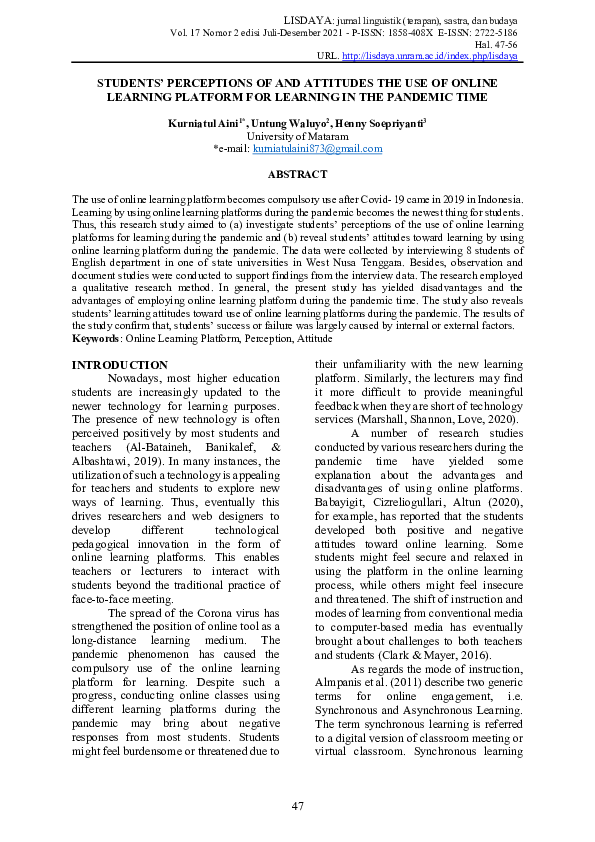 (PDF) Students’ Perceptions of and Attitudes the Use of Online Learning ...