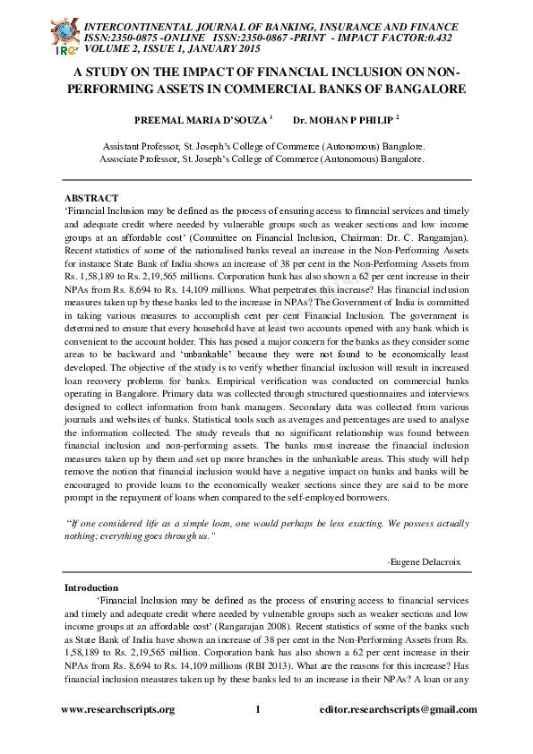 (PDF) A Study on the Impact of Financial Inclusion on Non-Performing ...