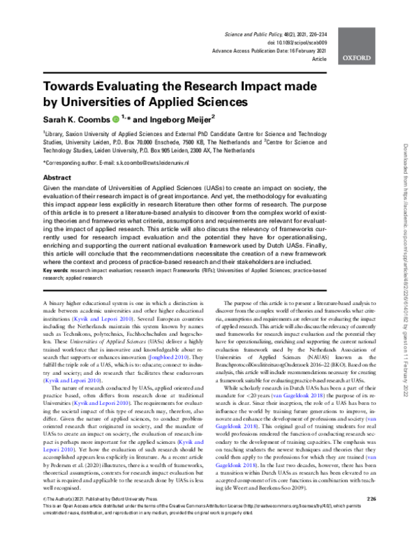 (PDF) Towards Evaluating the Research Impact made by Universities of ...