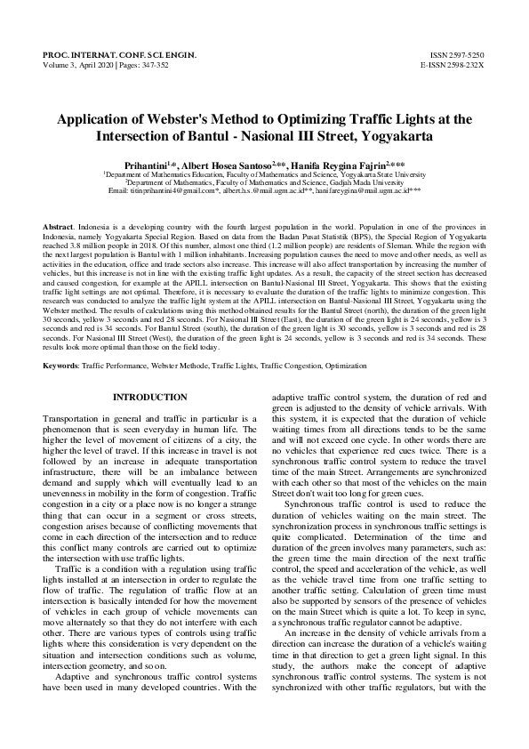 (PDF) Application of Webster's Method to Optimizing Traffic Lights at ...