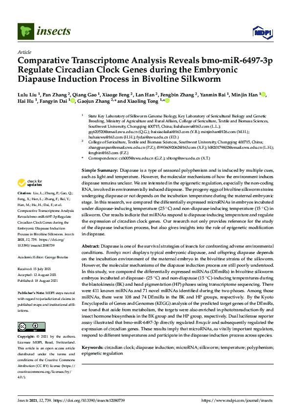 (PDF) Comparative Transcriptome Analysis Reveals bmo-miR-6497-3p ...