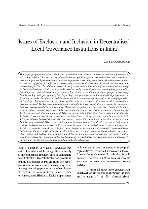 (PDF) Issues of Exclusion and Inclusion in Decentralised Local ...