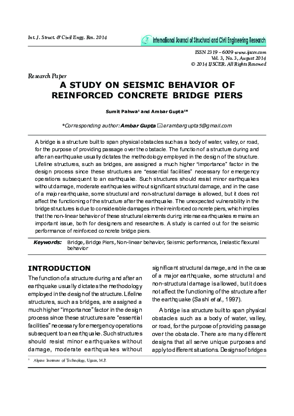 (PDF) A Study on Seismic Behavior of Reinforced Concrete Bridge Piers