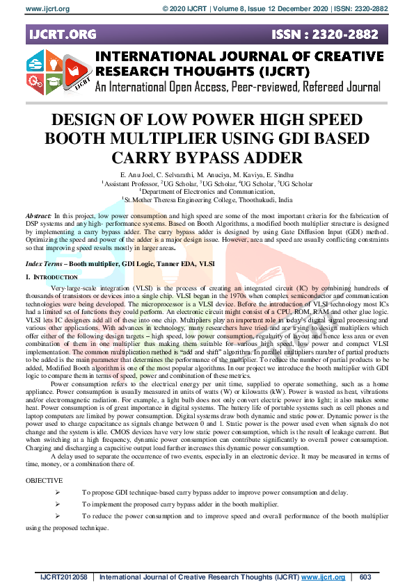 (PDF) Design of Low Power High Speed Booth Multiplier Using Gdi Based ...