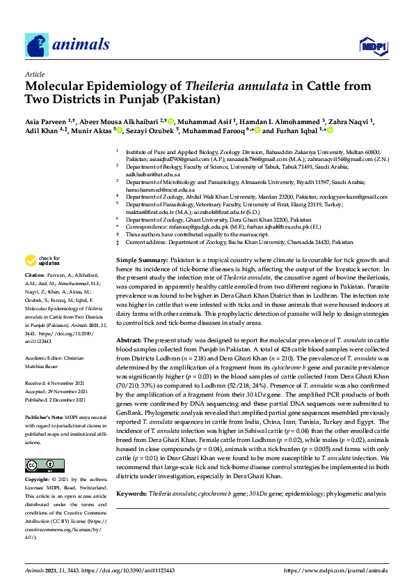 (PDF) Molecular Epidemiology of Theileria annulata in Cattle from Two ...