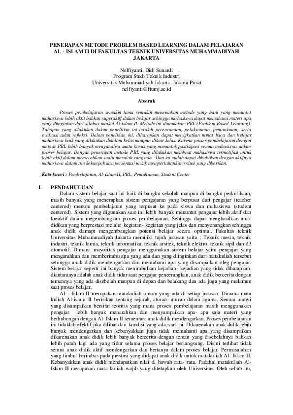 (PDF) Penerapan Metode Problem Based Learning Dalam Pelajaran Al ...