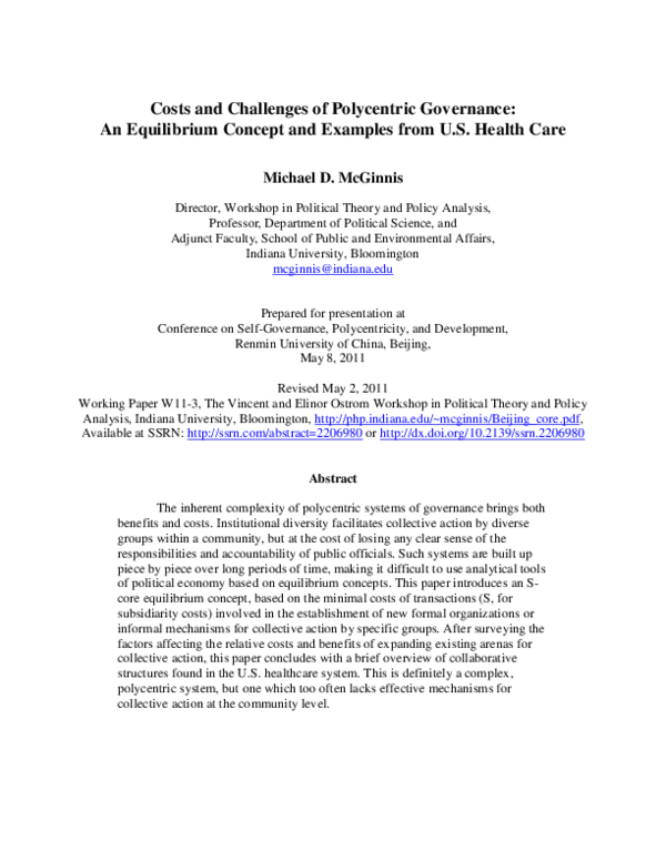 (PDF) Costs and Challenges of Polycentric Governance: An Equilibrium ...
