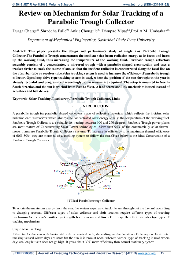 (PDF) Review on Mechanism for Solar Tracking of a Parabolic Trough ...