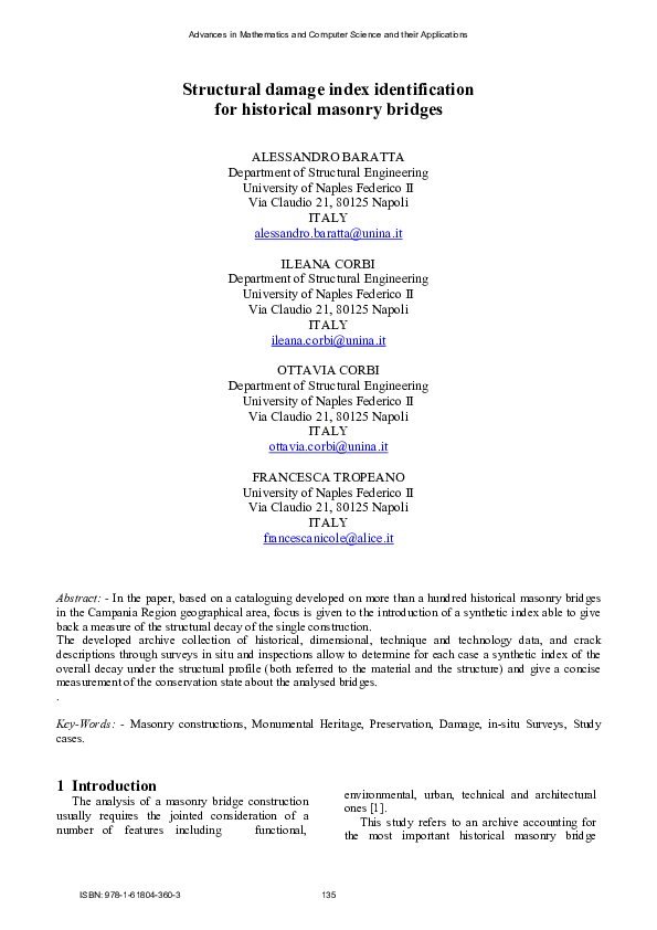 (PDF) Structural damage index identification for historical masonry bridges