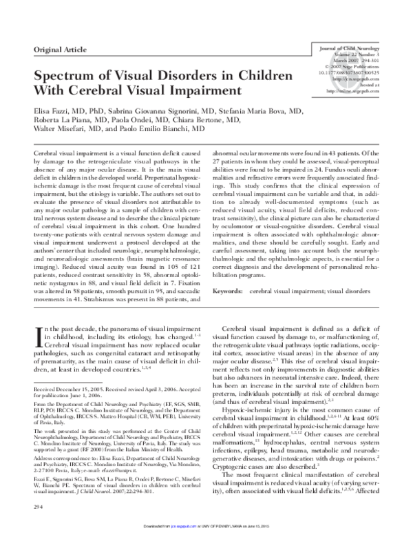(PDF) Spectrum of Visual Disorders in Children With Cerebral Visual ...
