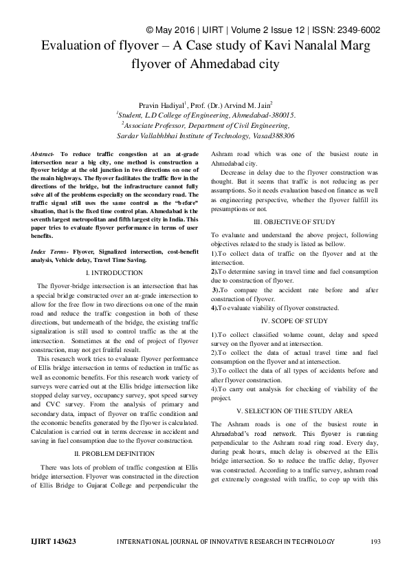 (PDF) Evaluation of flyover-A Case study of Kavi Nanalal Marg flyover ...