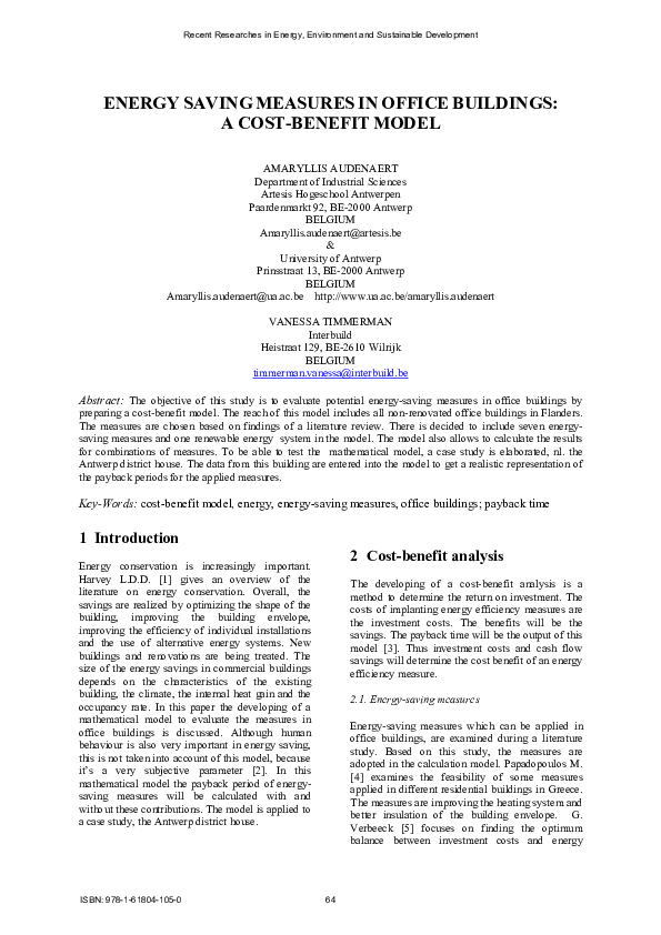 (PDF) Energy saving measures in office buildings : a cost-benefit model