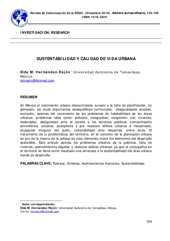 (PDF) Sustentabilidad y Calidad De Vida Urbana
