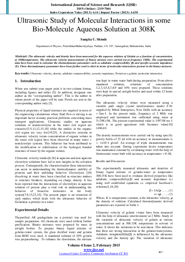 (PDF) Ultrasonic Study of Molecular Interactions in some Bio-Molecule ...