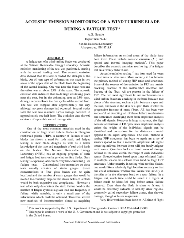 (PDF) Acoustic emission monitoring of a wind turbine blade during a ...