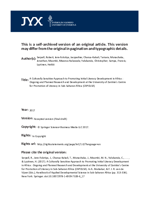 (PDF) A Culturally Sensitive Approach to Promoting Initial Literacy ...
