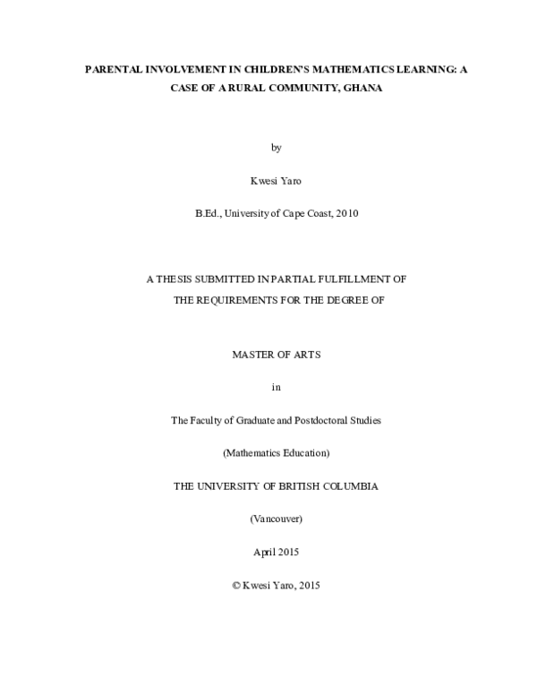 (PDF) Parental involvement in children's mathematics learning : a case ...
